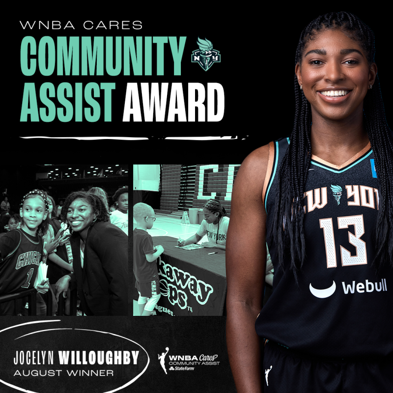 Jocelyn Willoughby Receives August WNBA Cares Community Assist Award Presented By State Farm®